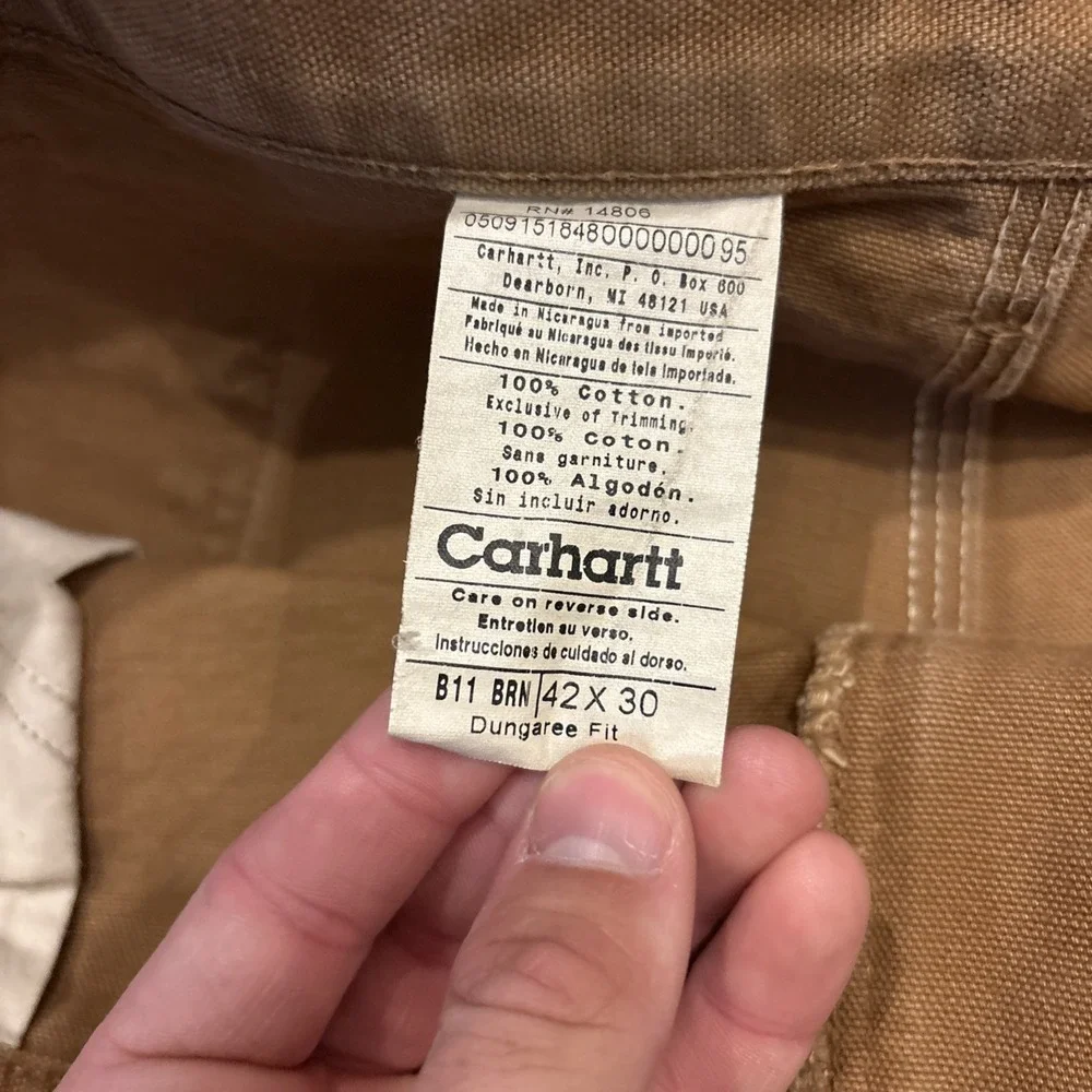 CARHARTT Mens Original Dungaree Fit Canvas Carpenter Work Pant Brown 42x30 Boot